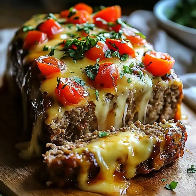 Delicious Philly-style cheesesteak meatloaf topped with melted cheese and peppers