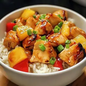 Delicious Pineapple Chicken served with fluffy rice on a plate