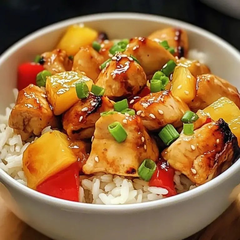 Delicious Pineapple Chicken served with fluffy rice on a plate