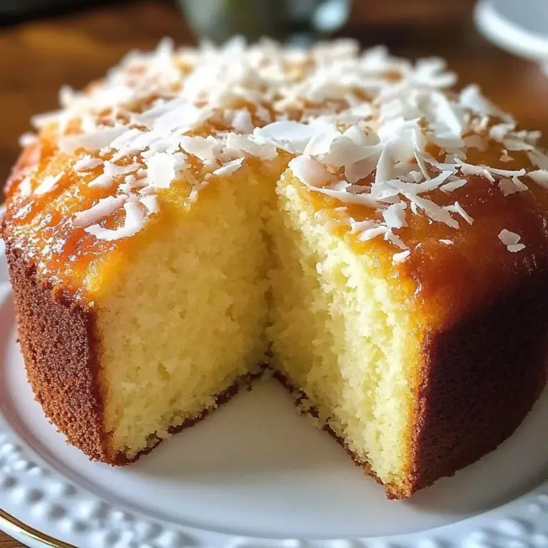 Delicious Pineapple Coconut Poundcake garnished with coconut flakes and pineapple slices