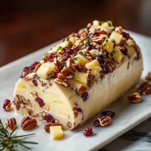 Pineapple Cranberry Cheese Log served on a platter with crackers
