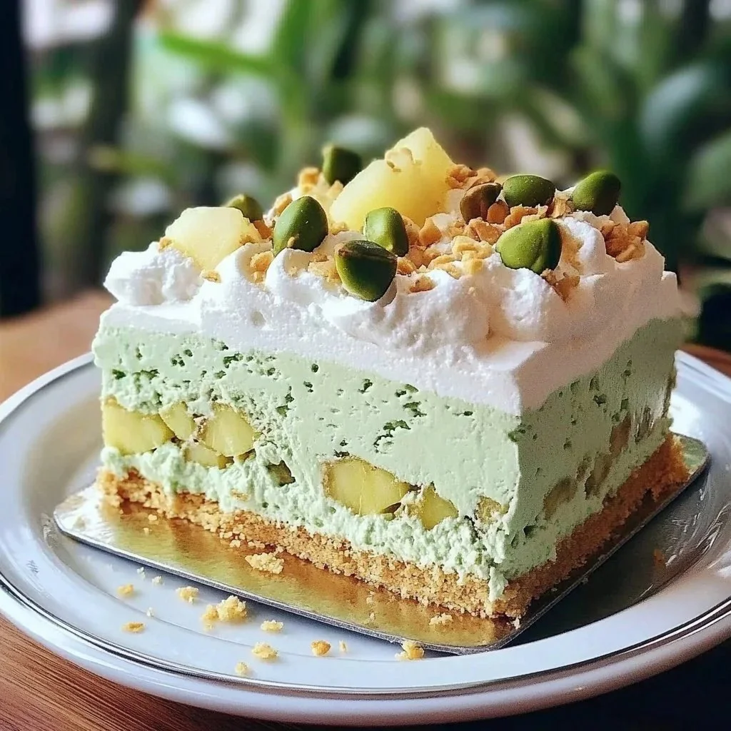 Deliciously moist Pineapple Paradise Cake topped with creamy frosting and fresh pineapple slices.