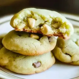 Plate of delicious pistachio pudding cookies with green sprinkles