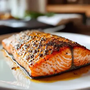 Delicious air fryer salmon served on a plate with herbs and lemon.