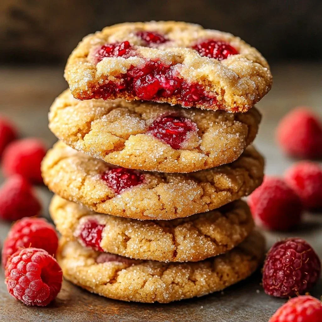 Freshly baked raspberry crumble cookies on a cooling rack