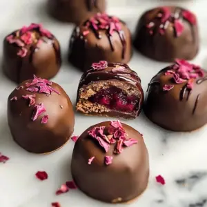 Delicious Raspberry Rose Cocoa Truffles nestled in a decorative box