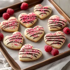 Delicious Raspberry Sugar Cookies on a white plate with fresh raspberries.