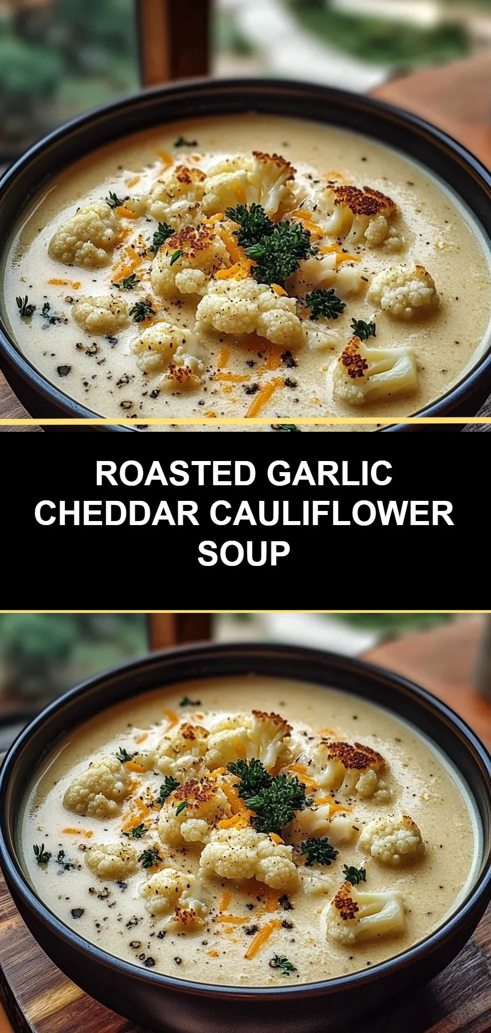 Roasted Garlic Cheddar Cauliflower Soup