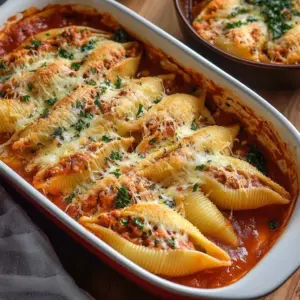 Delicious sausage and spinach stuffed shells served on a plate
