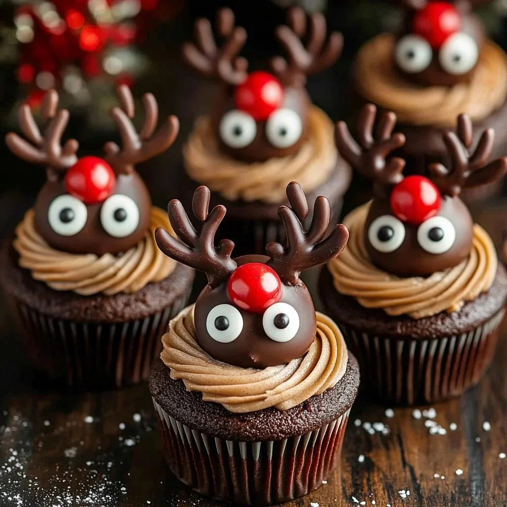 Delicious reindeer cupcakes decorated as festive holiday treats