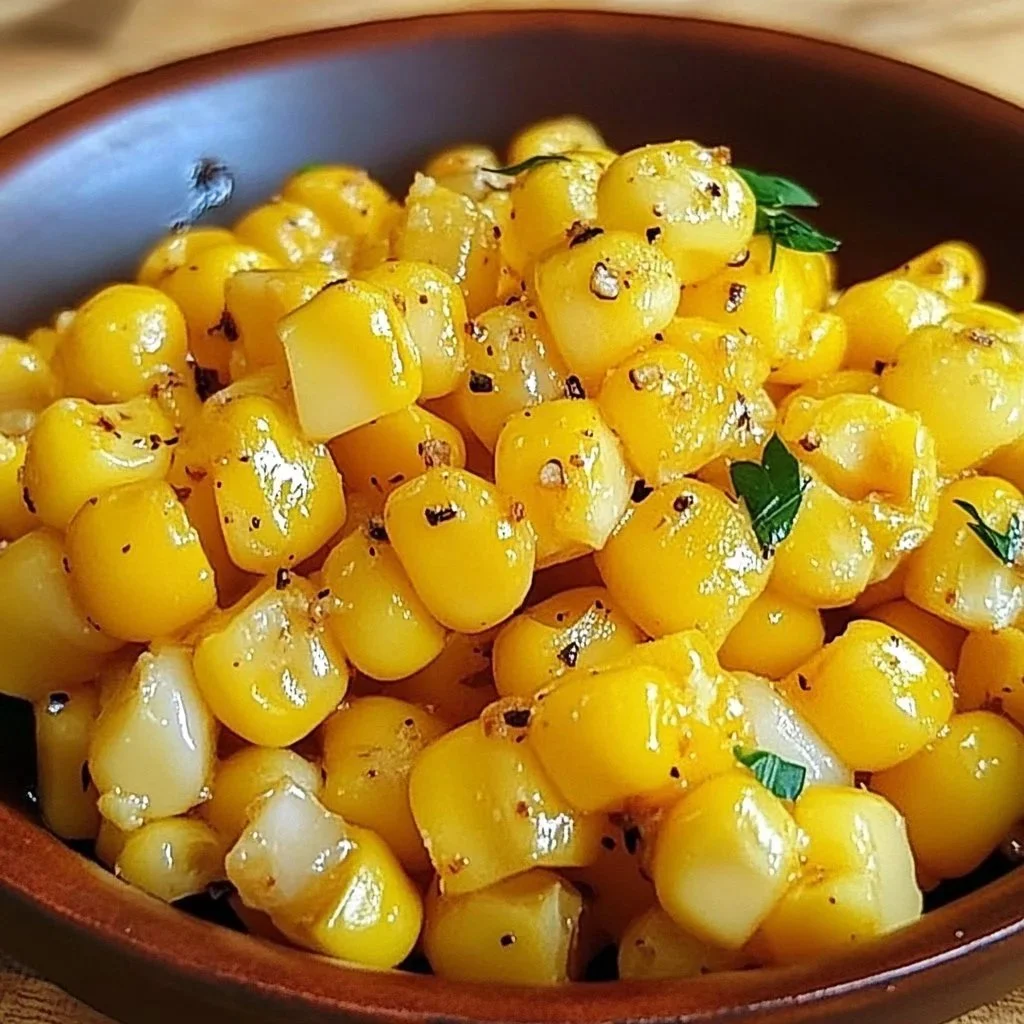 Delicious skillet honey buttered corn served in a pan