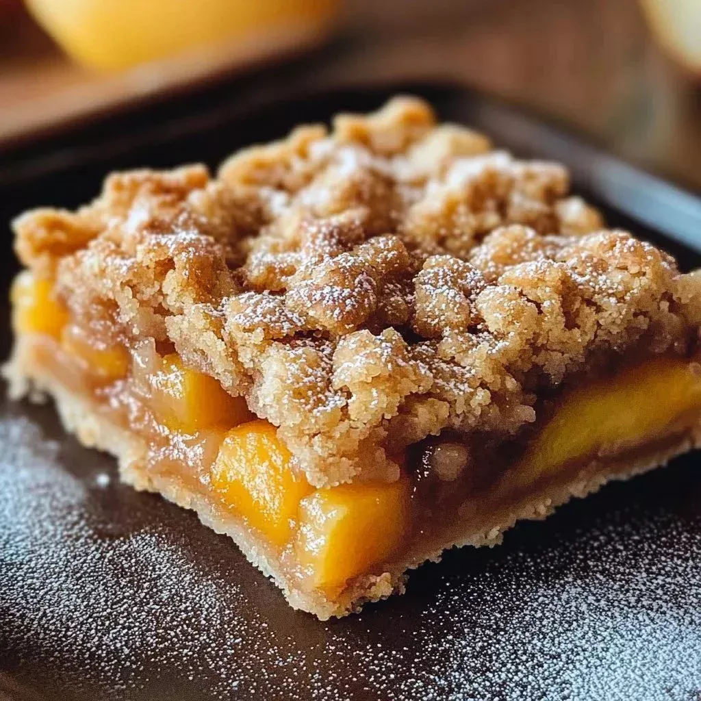 Delicious spiced peach crumble squares ready to be served