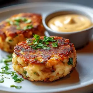 Delicious spicy tuna patties served on a plate with herbs and sauce