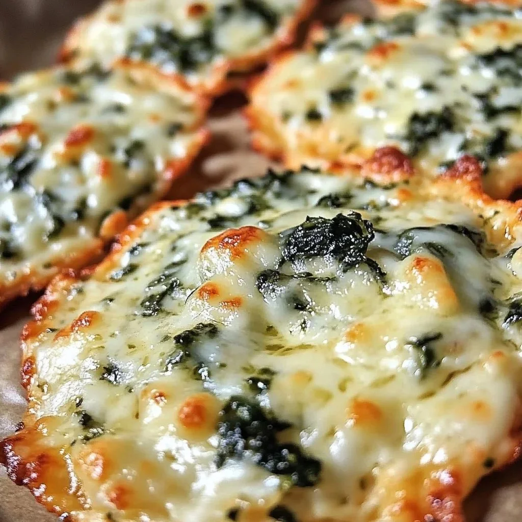 Crispy spinach dip cheese crisps served as a tasty snack or appetizer