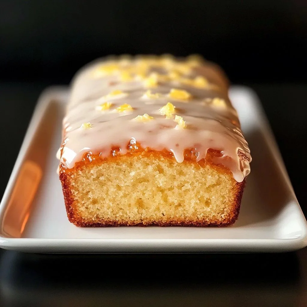 A slice of Starbucks style citrus loaf on a plate with fresh citrus fruits.