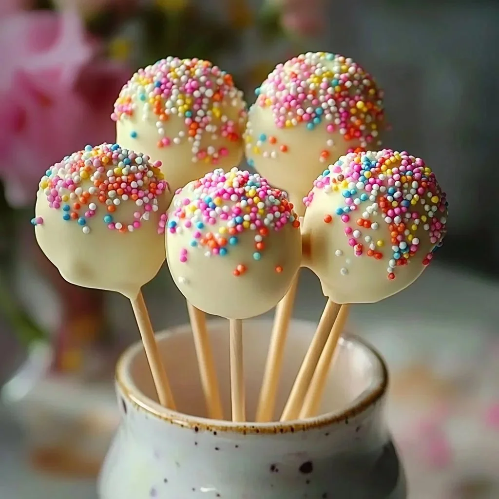 Starbucks-style cake pops arranged on a decorative platter.