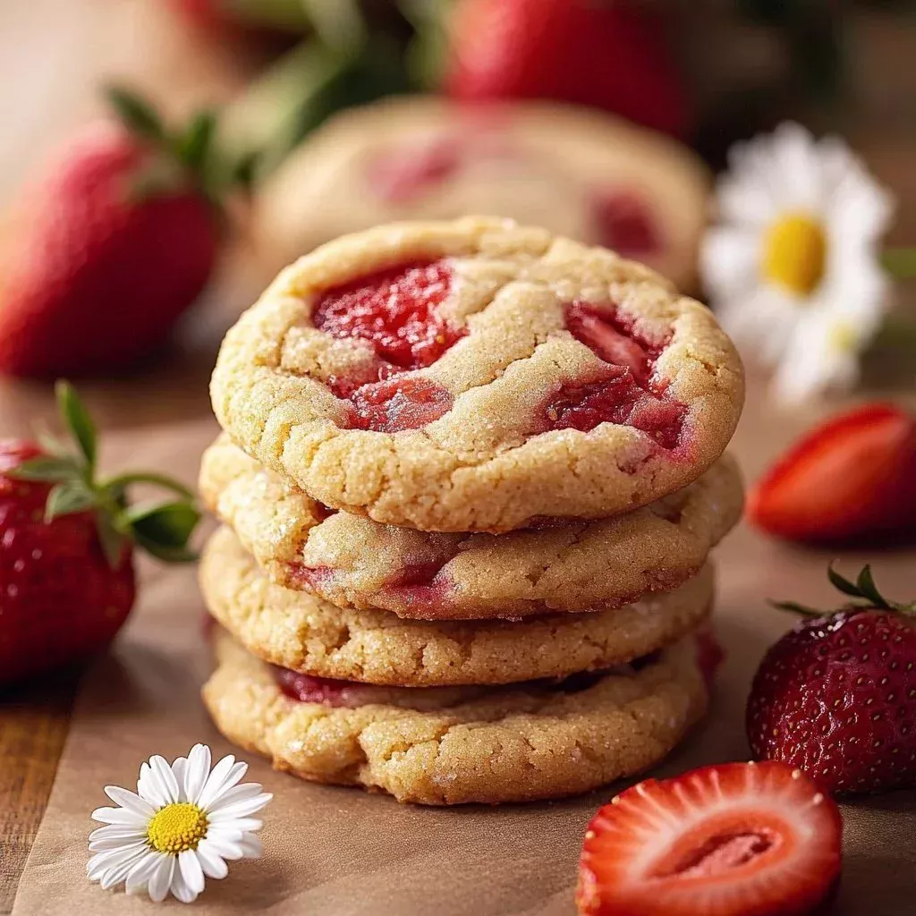 Delicious strawberry cheesecake cookies on a plate