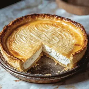 Delicious Sweet Ricotta Pie from Italy served on a rustic table