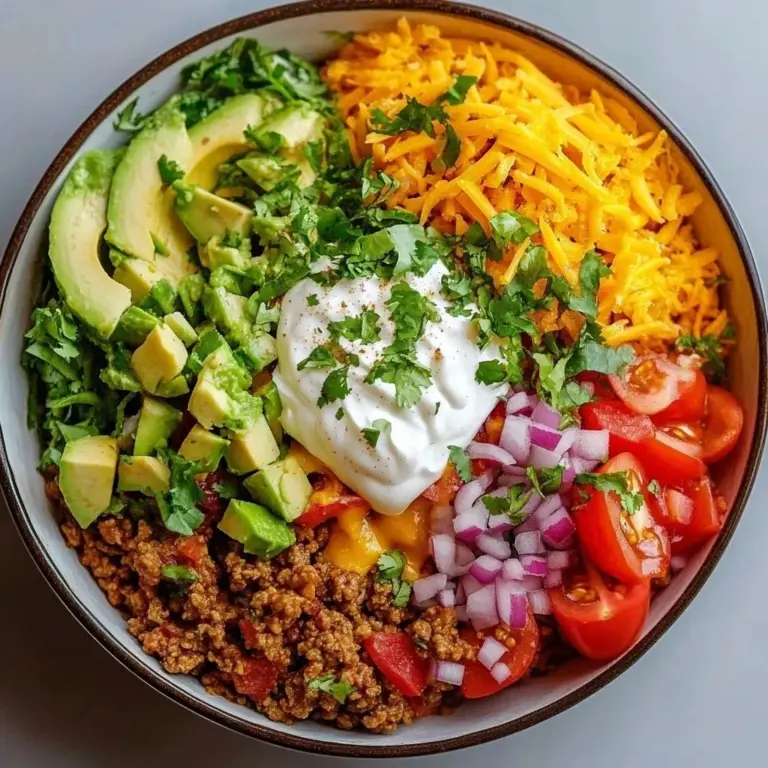 Delicious Taco Rice Bowl topped with fresh ingredients and served in a colorful bowl