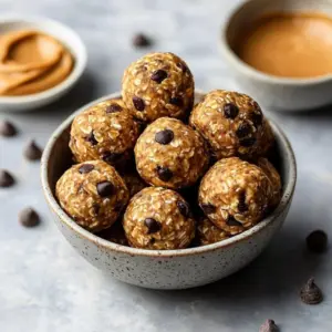 Delicious homemade peanut butter energy balls on a wooden table