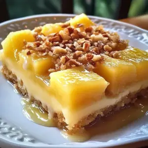 Slice of tropical pineapple cake decorated with fresh pineapple slices and whipped cream