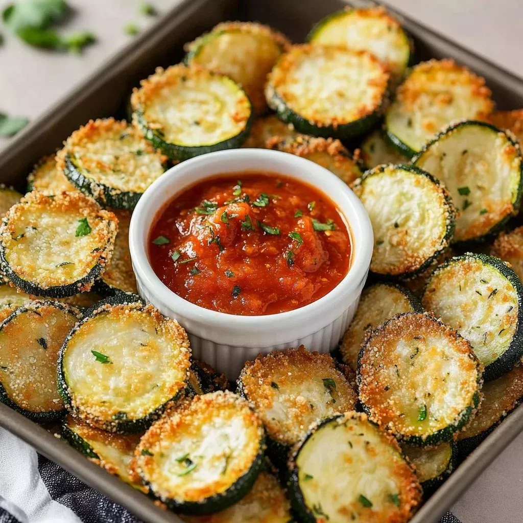 Crispy air fryer zucchini chips, perfect for a healthy snack or appetizer.