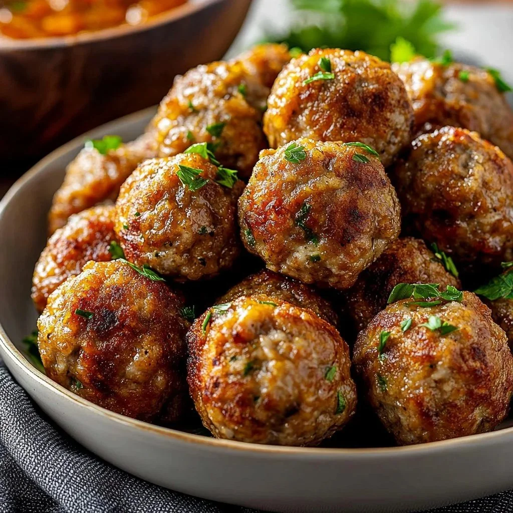 Delicious keto meatballs cooked in an air fryer, perfect for a low-carb diet