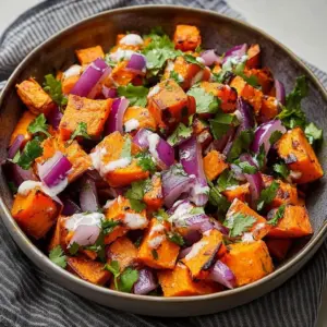 Bowl of colorful ultimate sweet potato salad with fresh ingredients
