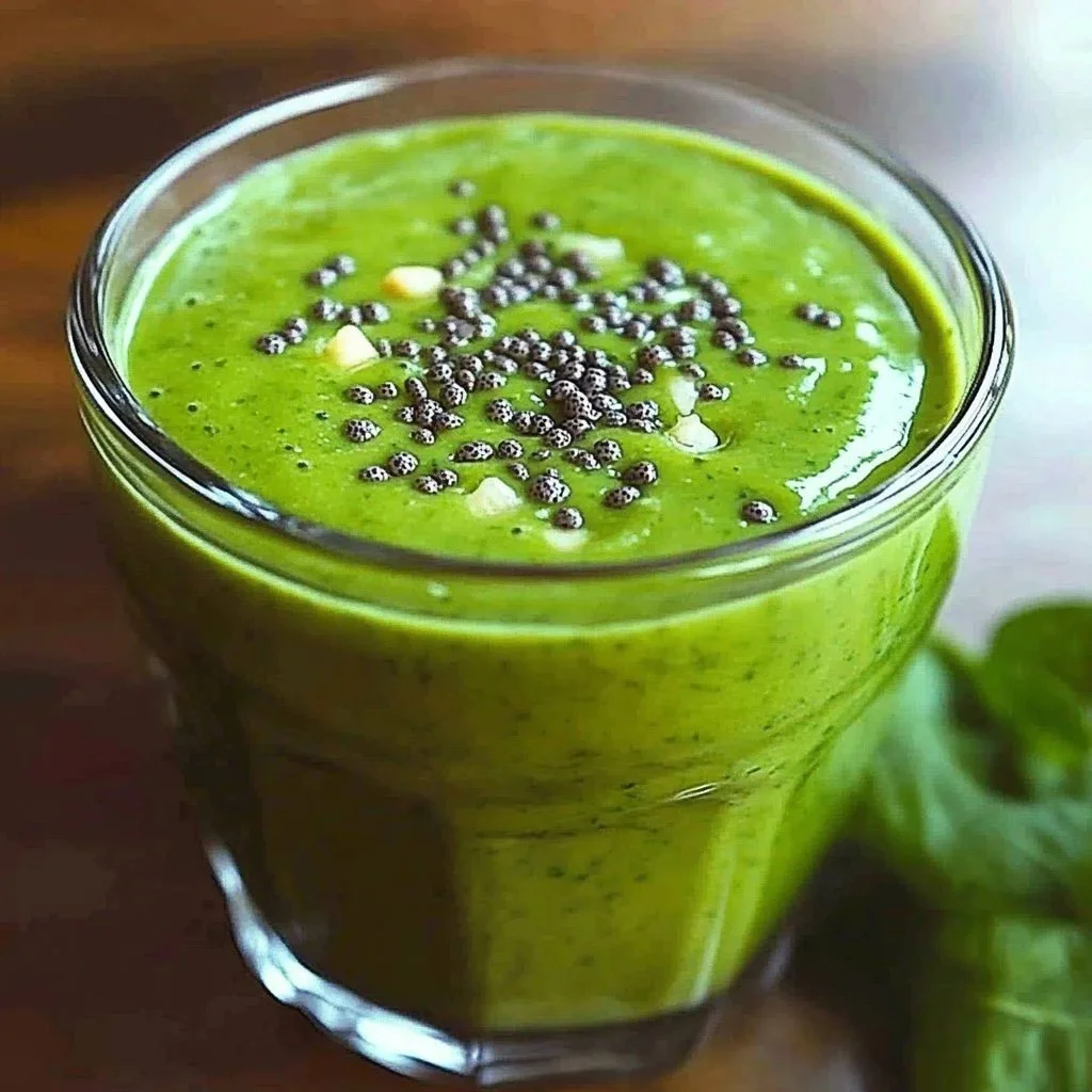 Vibrant green detox smoothie made with fruits and vegetables for a healthy cleanse.