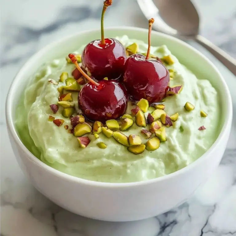 Delicious Watergate Salad served in a bowl with a sprinkle of nuts on top.