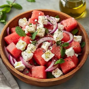 Fresh Watermelon Feta Salad with mint and balsamic dressing