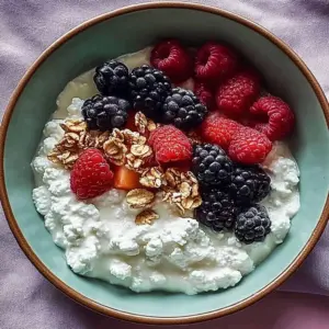 Wholesome cottage cheese fruit bowl with assorted fresh fruits