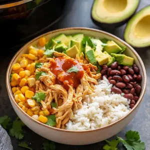 Delicious zesty chicken burrito bowl served with fresh toppings
